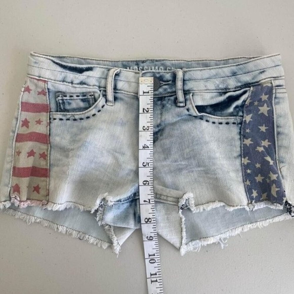 Y2K American Flag Denim short Women's Jr Size 3 Light Wash Stars & Stripes - Picture 6 of 8